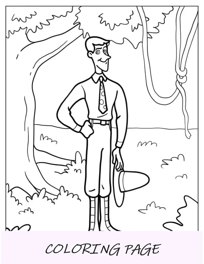 O homem do chapéu amarelo para colorir