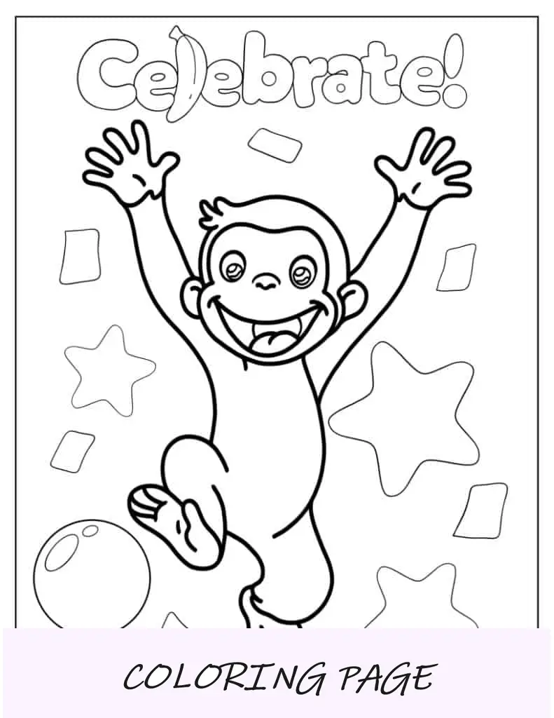 Folha para colorir de feliz aniversário do George curioso