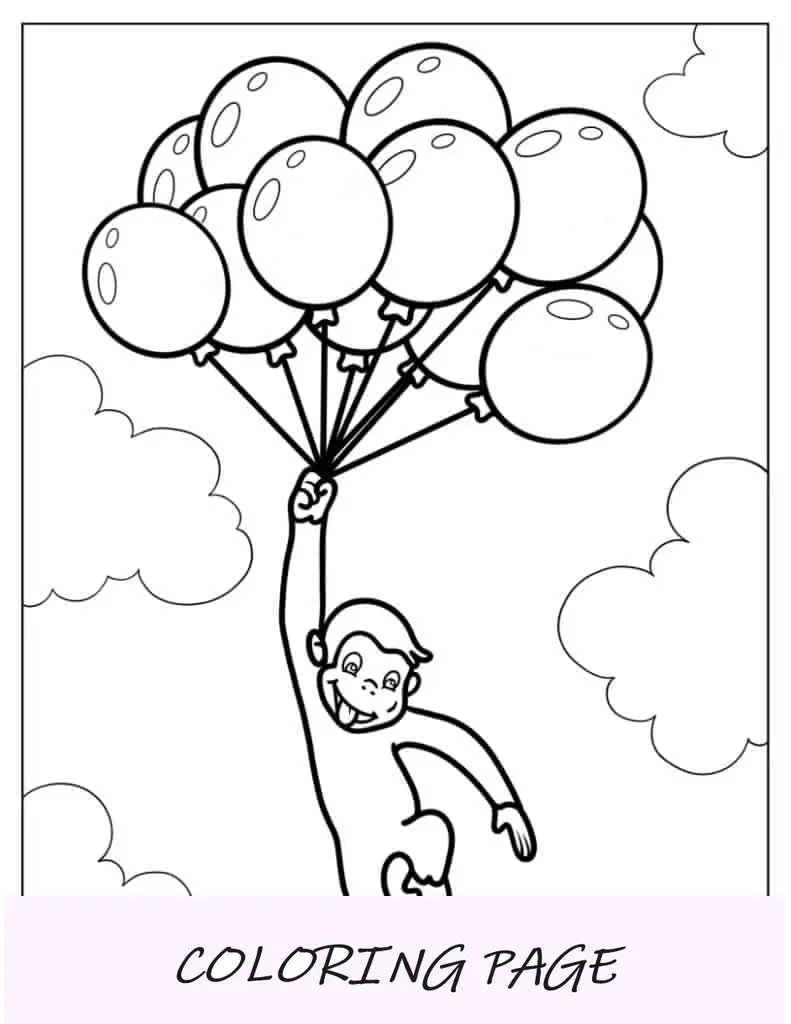 Curioso George flutuando enquanto segura balões