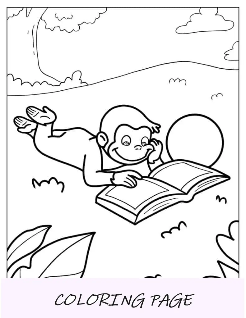 Curioso George lendo um livro no parque