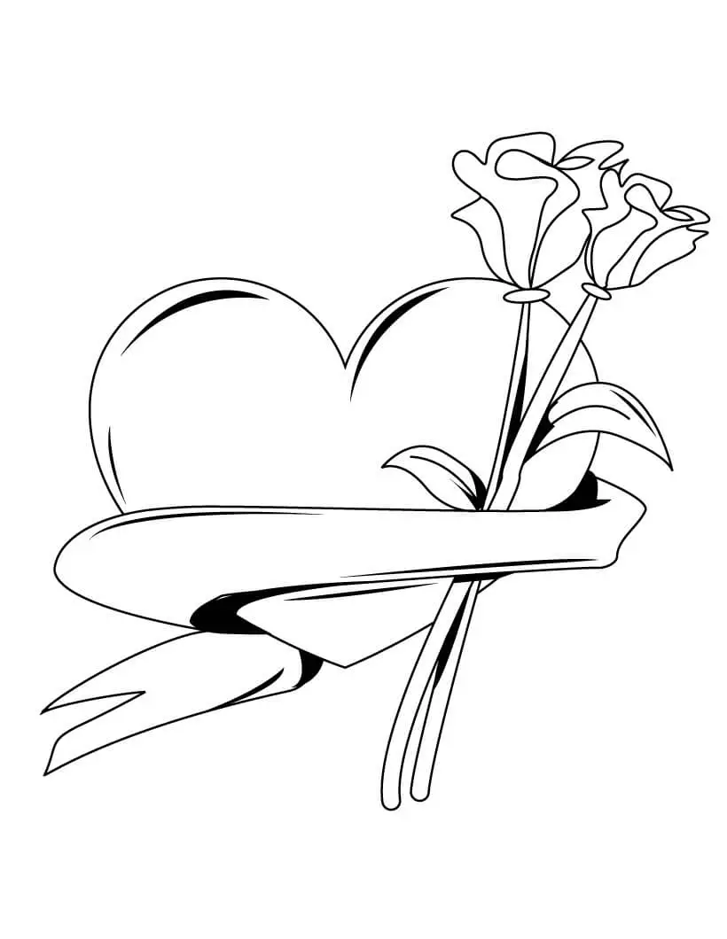 Heart Banner With Roses Coloring Pages