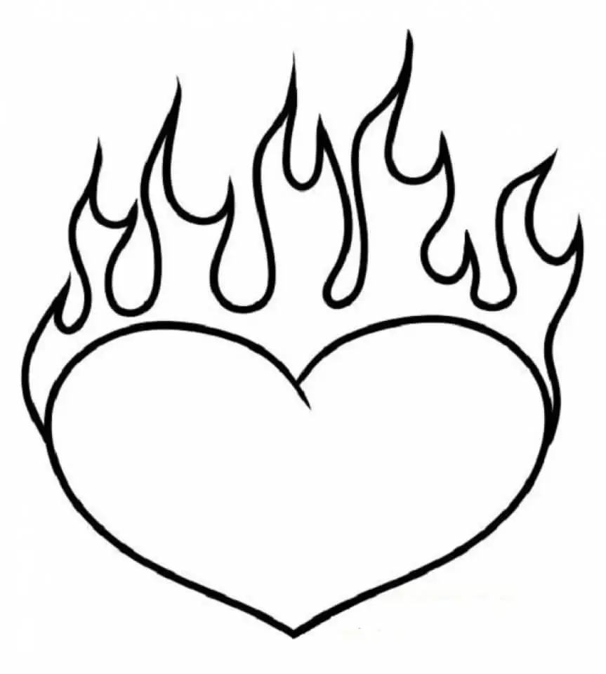 Flaming Heart Coloring Page