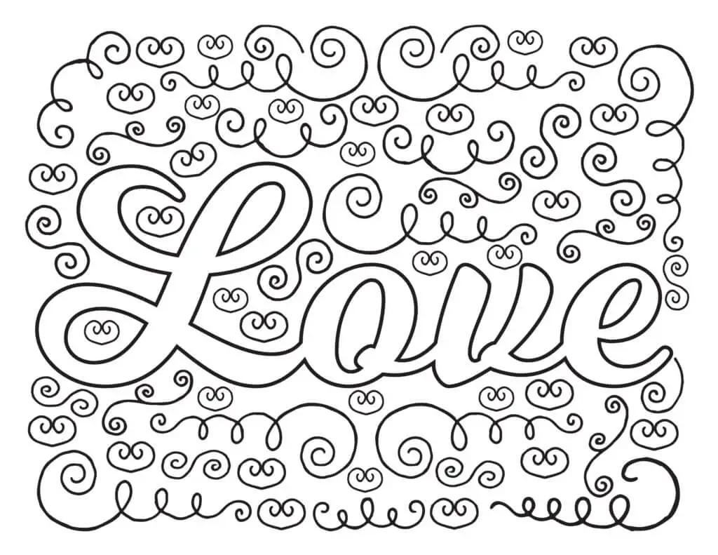 Love And Hearts Coloring Page