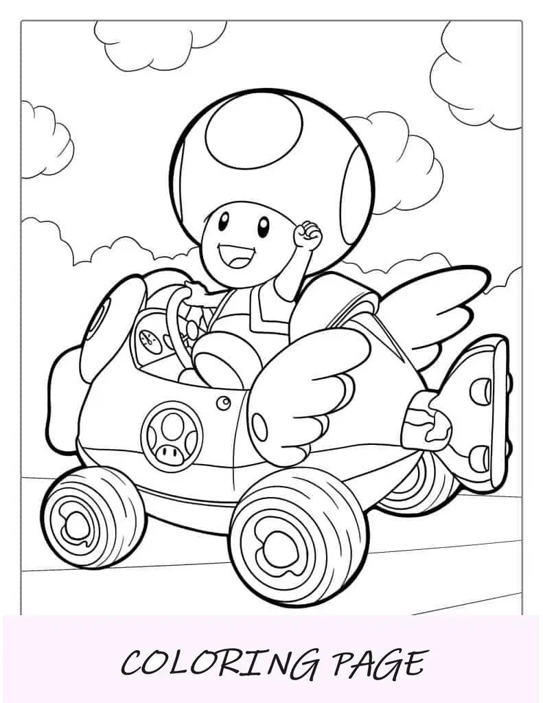 Página para colorir de sapo (Mario Kart) para crianças