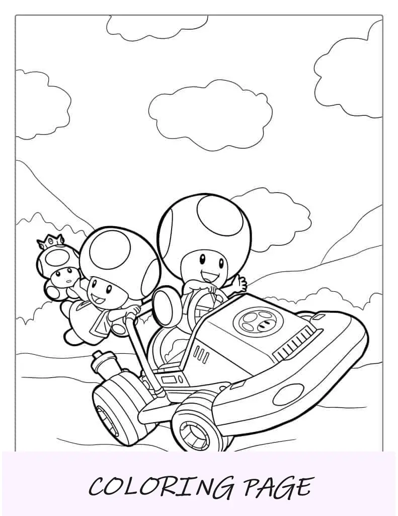 Página para colorir de Toad Racing em Mario Kart
