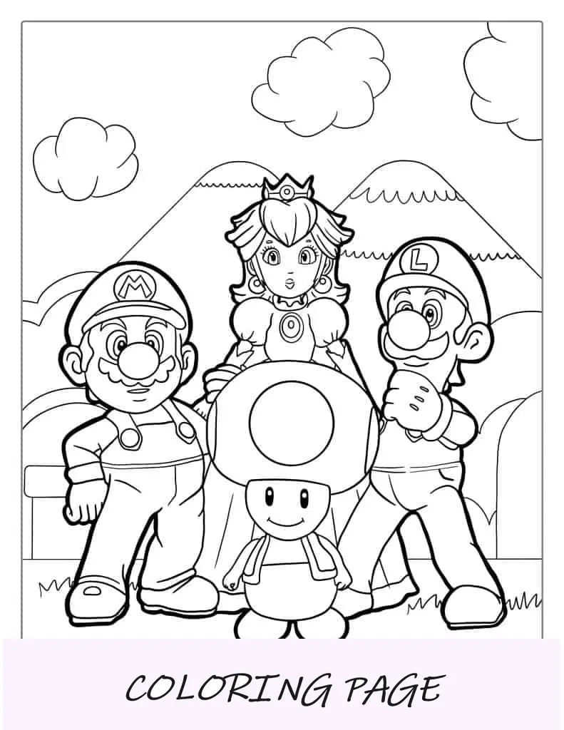 Sapo com pêssego, Mario e Luigi para colorir