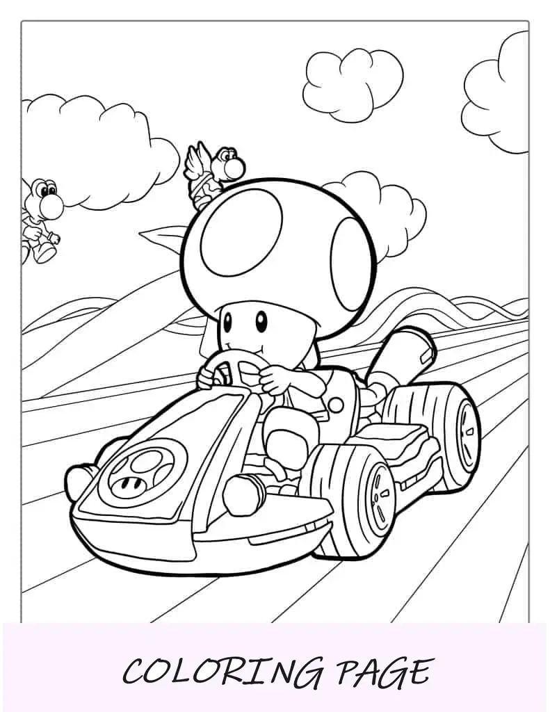 Página para colorir de Toad Racing em Mario Kart