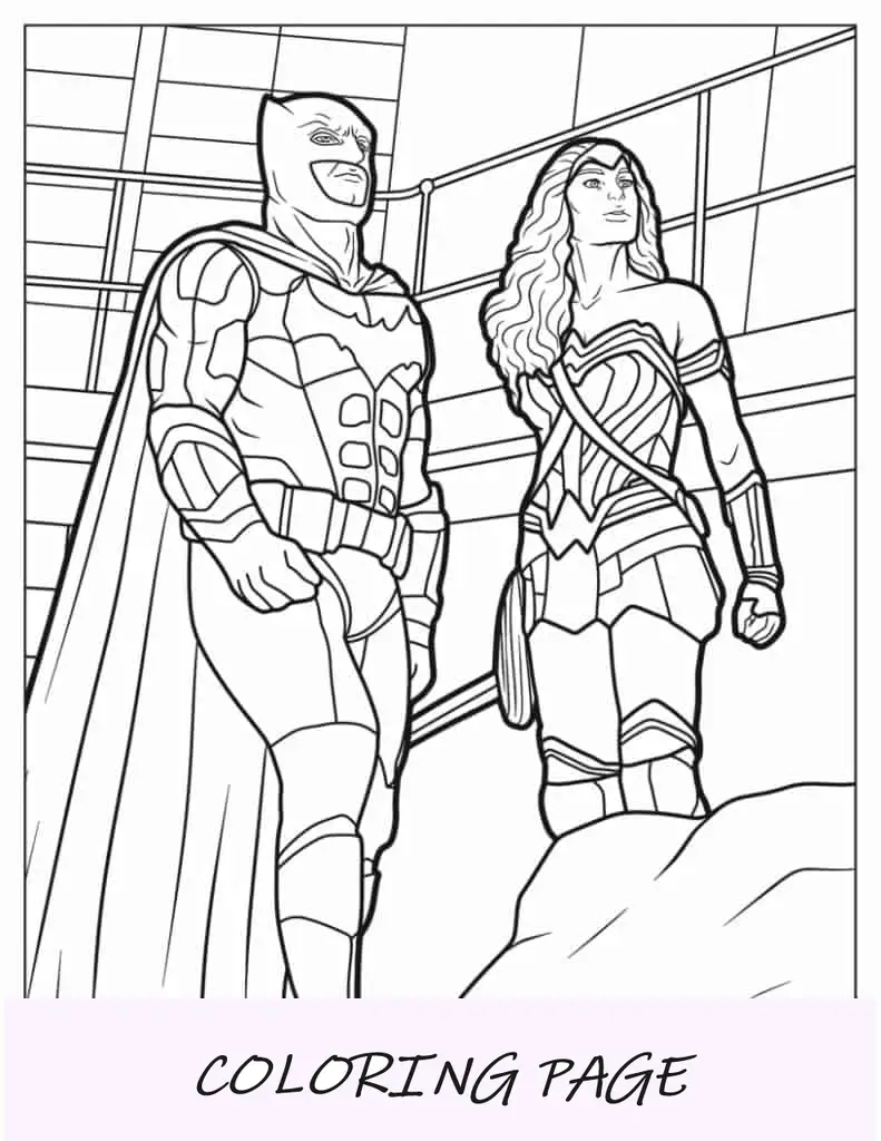 Página para colorear de Batman y la Mujer Maravilla