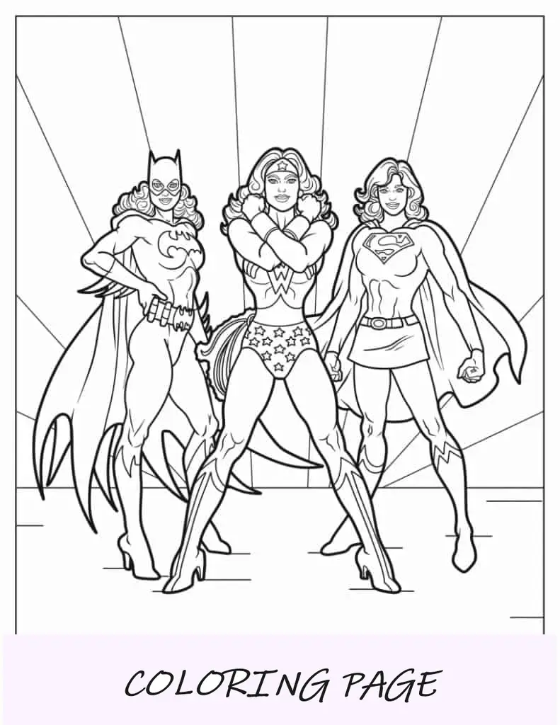 Mujer Maravilla Con Batgirl Y Supermujer Para Colorear