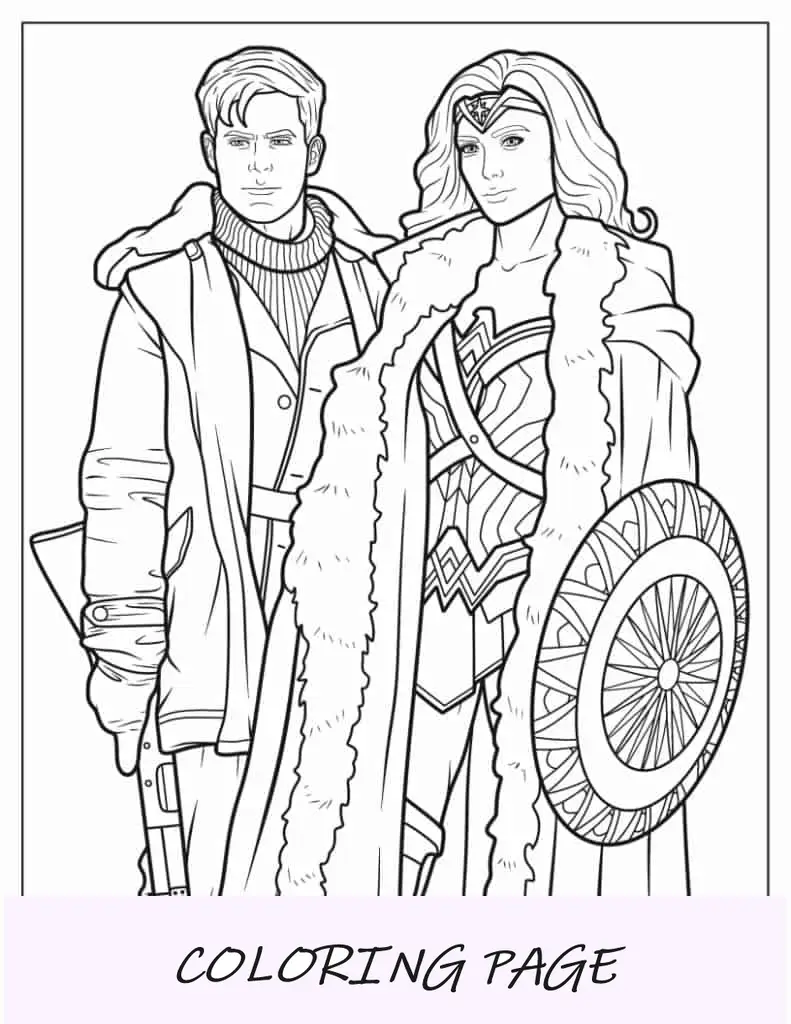 Steve Trevor y la Mujer Maravilla para colorear