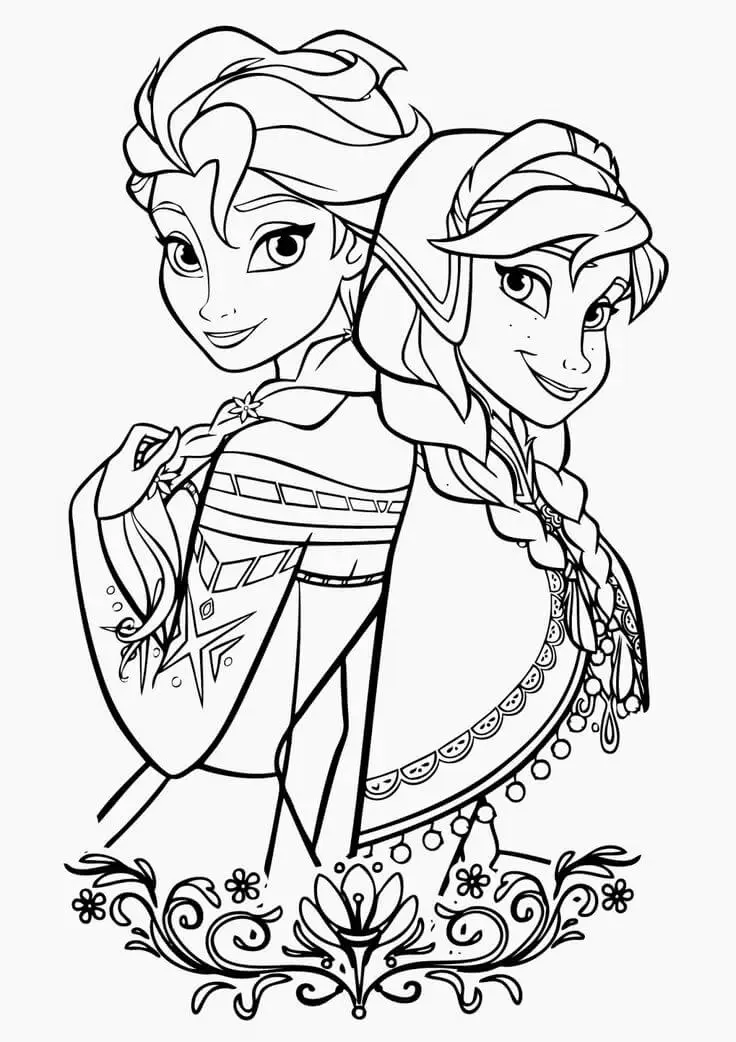 Elsa And Anna Disney Princess Coloring Pages