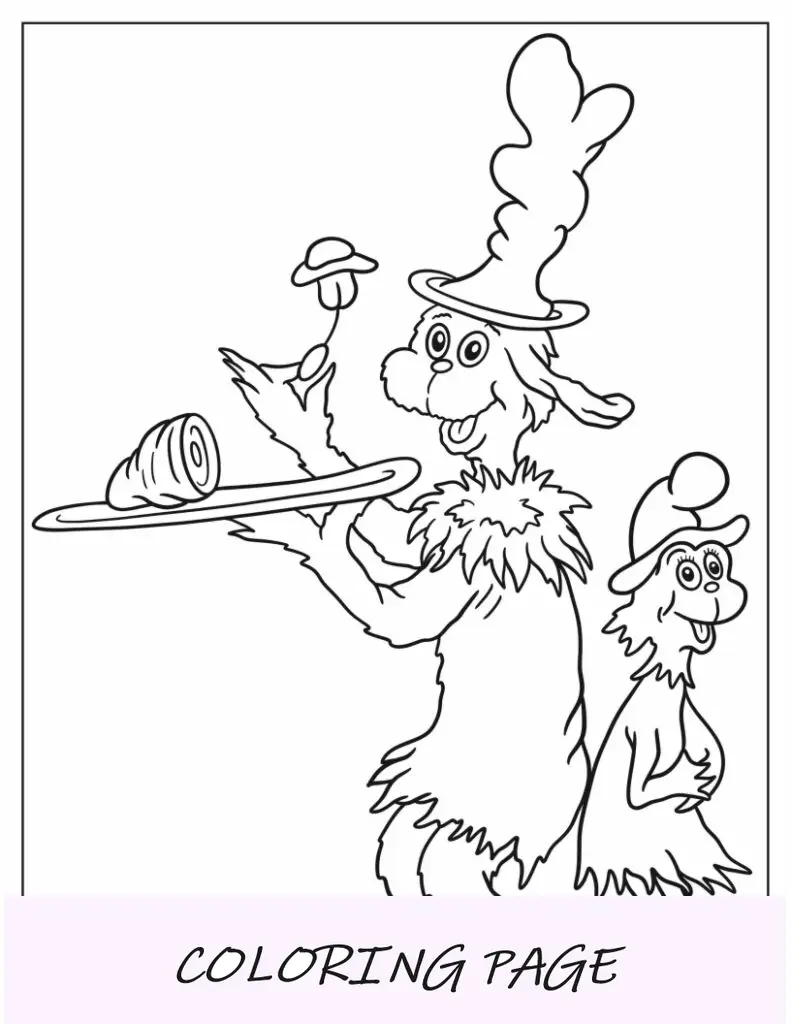 Página para colorear del Dr. Seuss del esquema sencillo de Sam-I-Am y Guy-I-Am con jamón verde y huevos