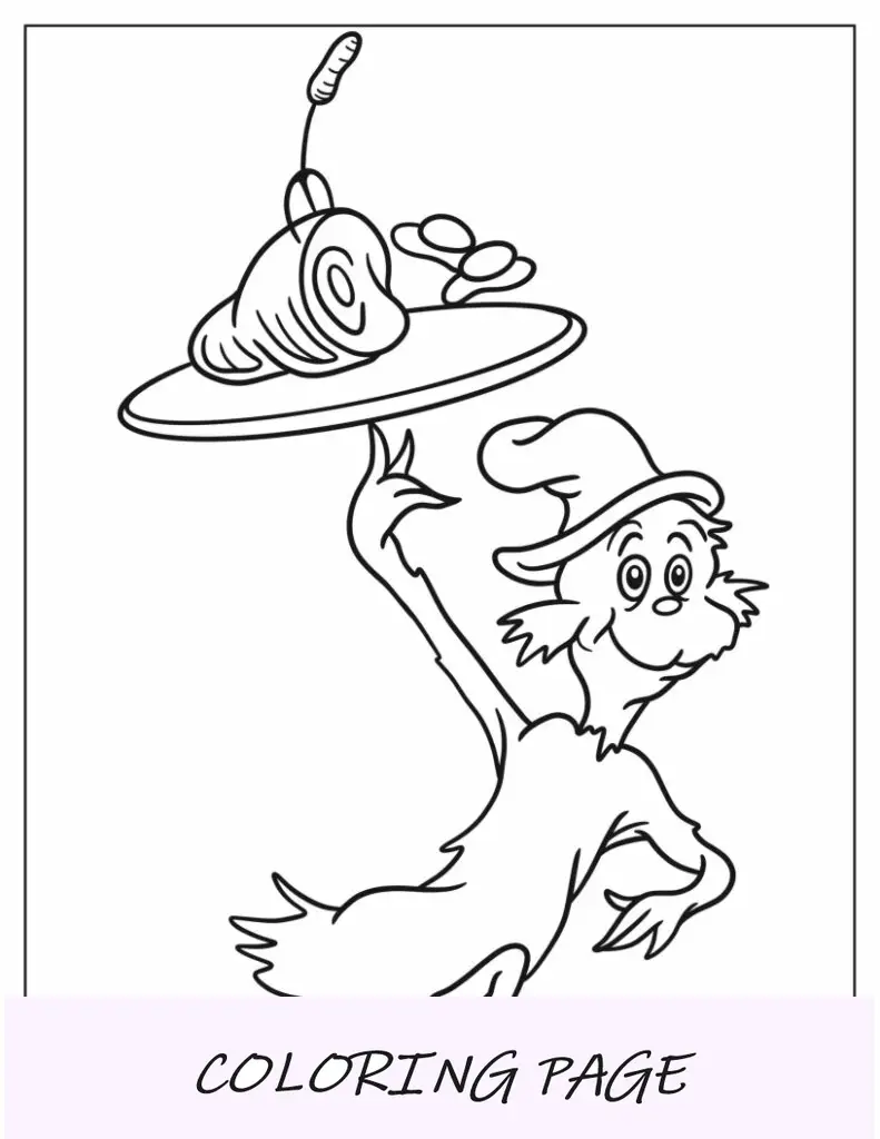 Dr. Seuss Página para colorear de huevos verdes fáciles con jamón Dr. Seuss para niños