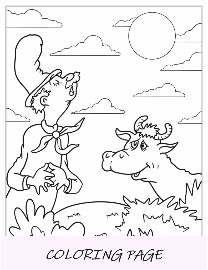 Dr. Seuss Página para colorear de Mr. Brown Can Moo