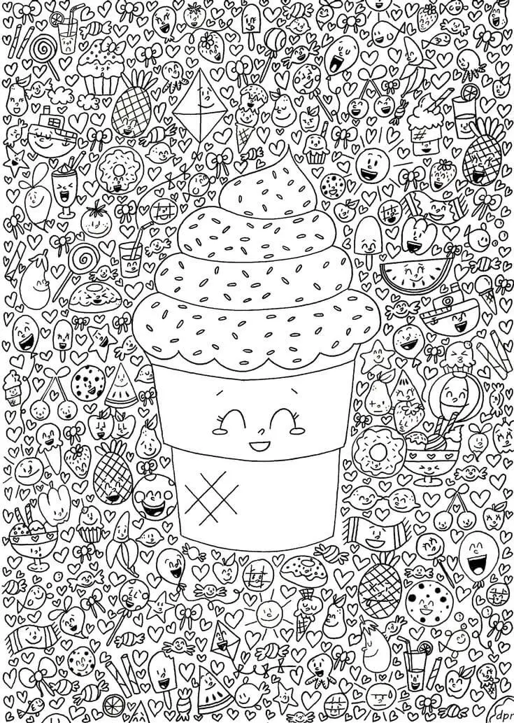Kawaii Ice Cream Coloring Page