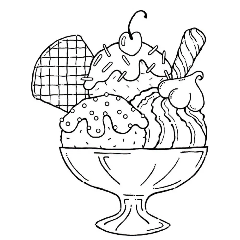 Ice Cream Sundae Coloring Page