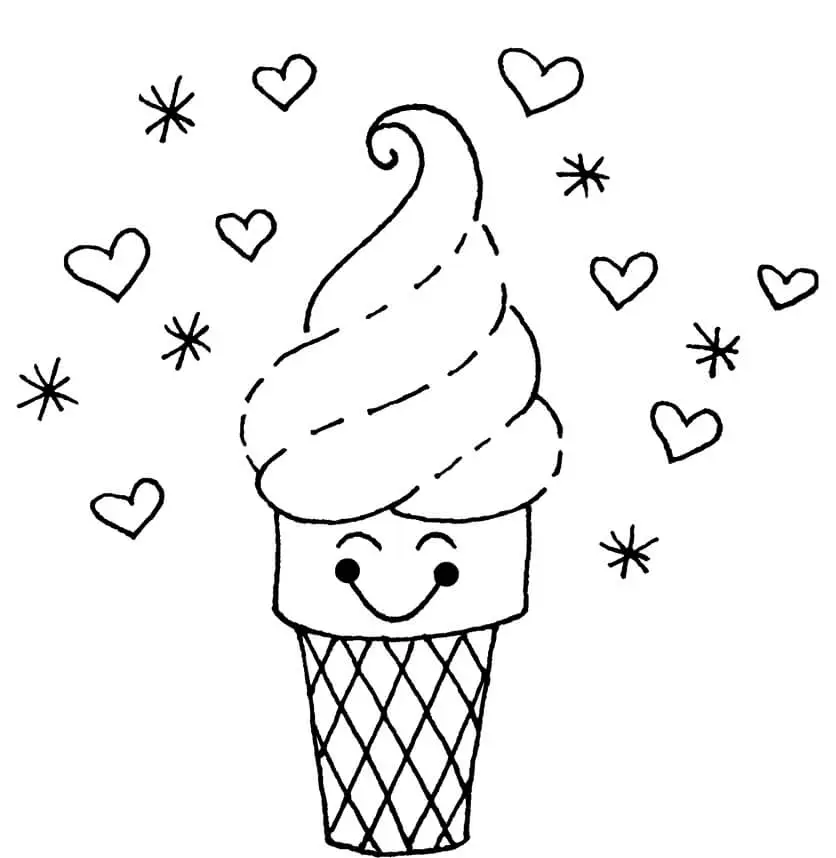 Cute Ice Cream Cone Coloring Page 1