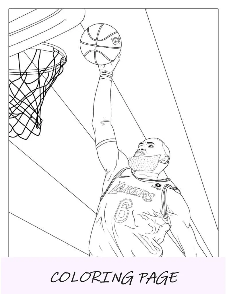 Página para colorir de LeBron James Dunking