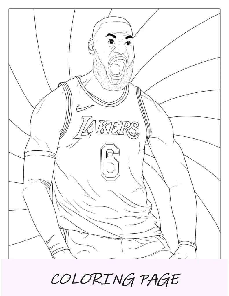 Folha para colorir de LeBron James comemorando o LA Lakers
