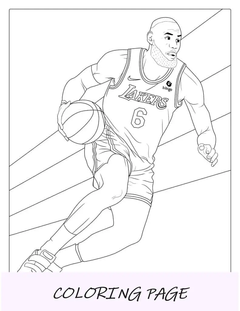 Folha para colorir de dribles de LeBron James
