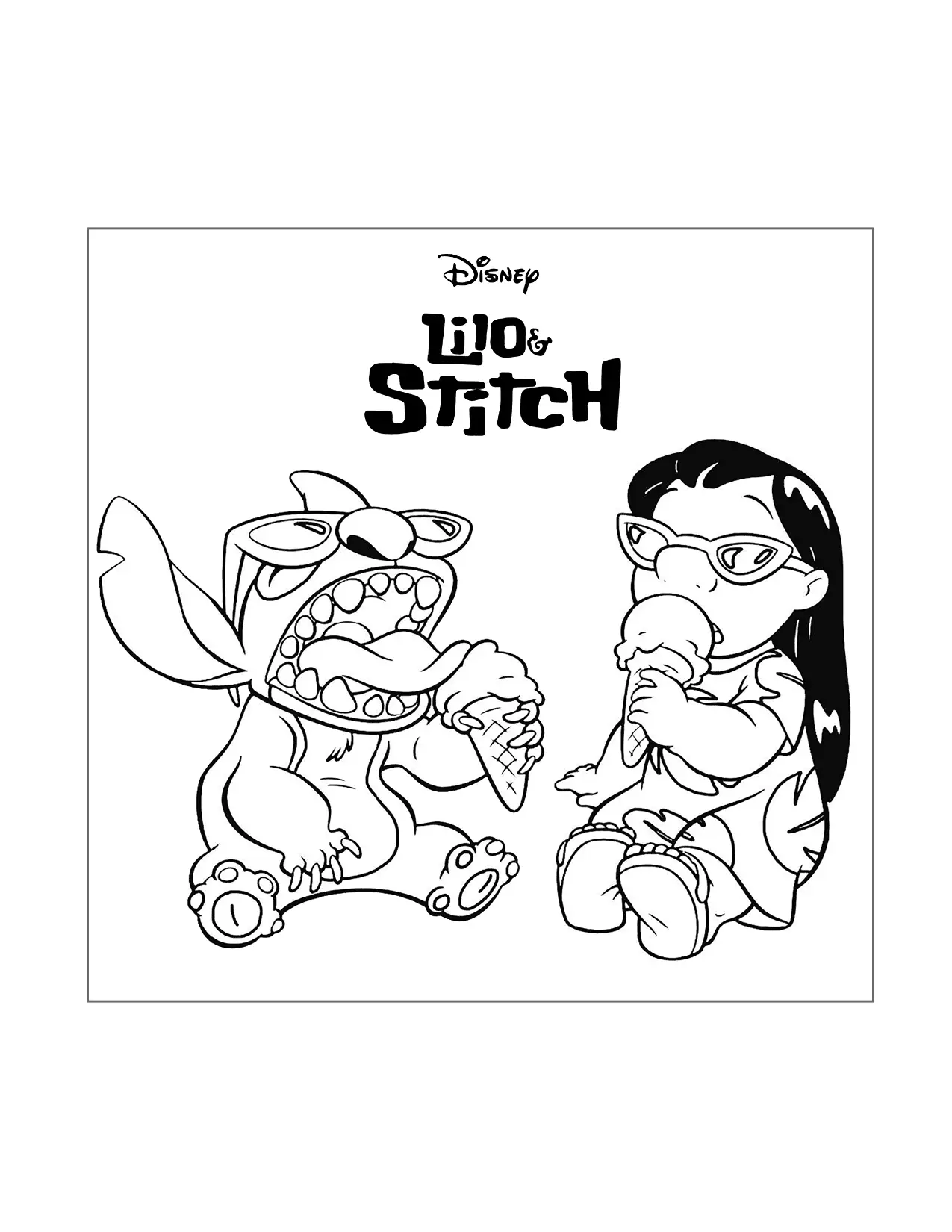 Cool Lilo And Stitch Eating Ice Cream Coloring Page