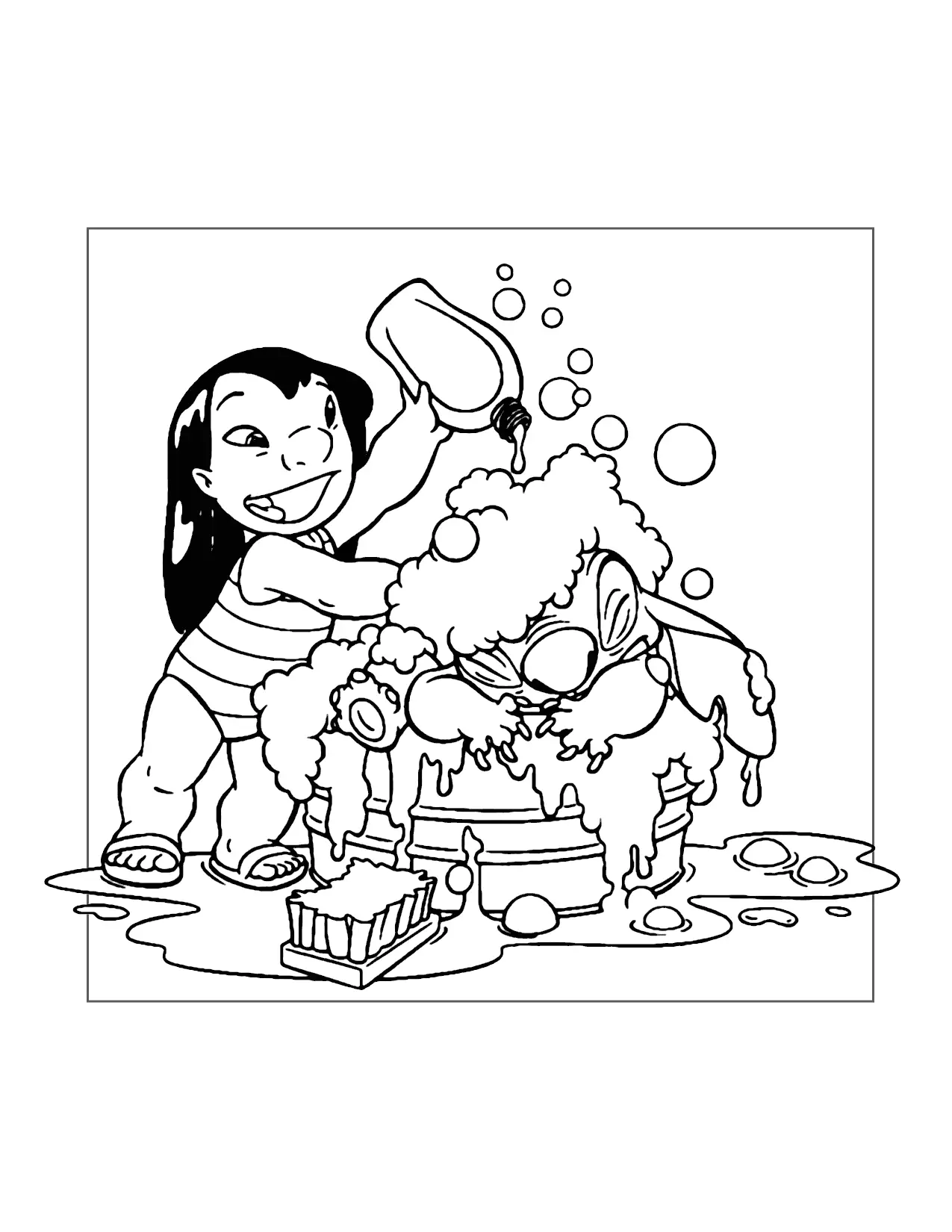 Lilo Gives Stitch A Bath Coloring Page