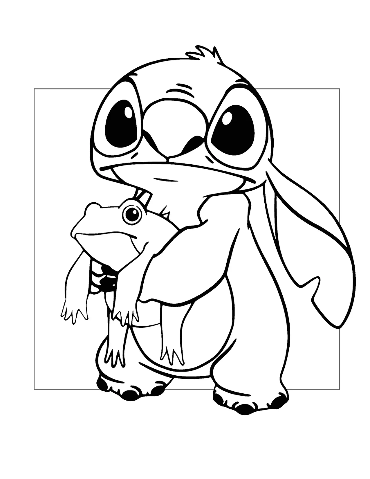 Stitch Catches A Frog Coloring Page