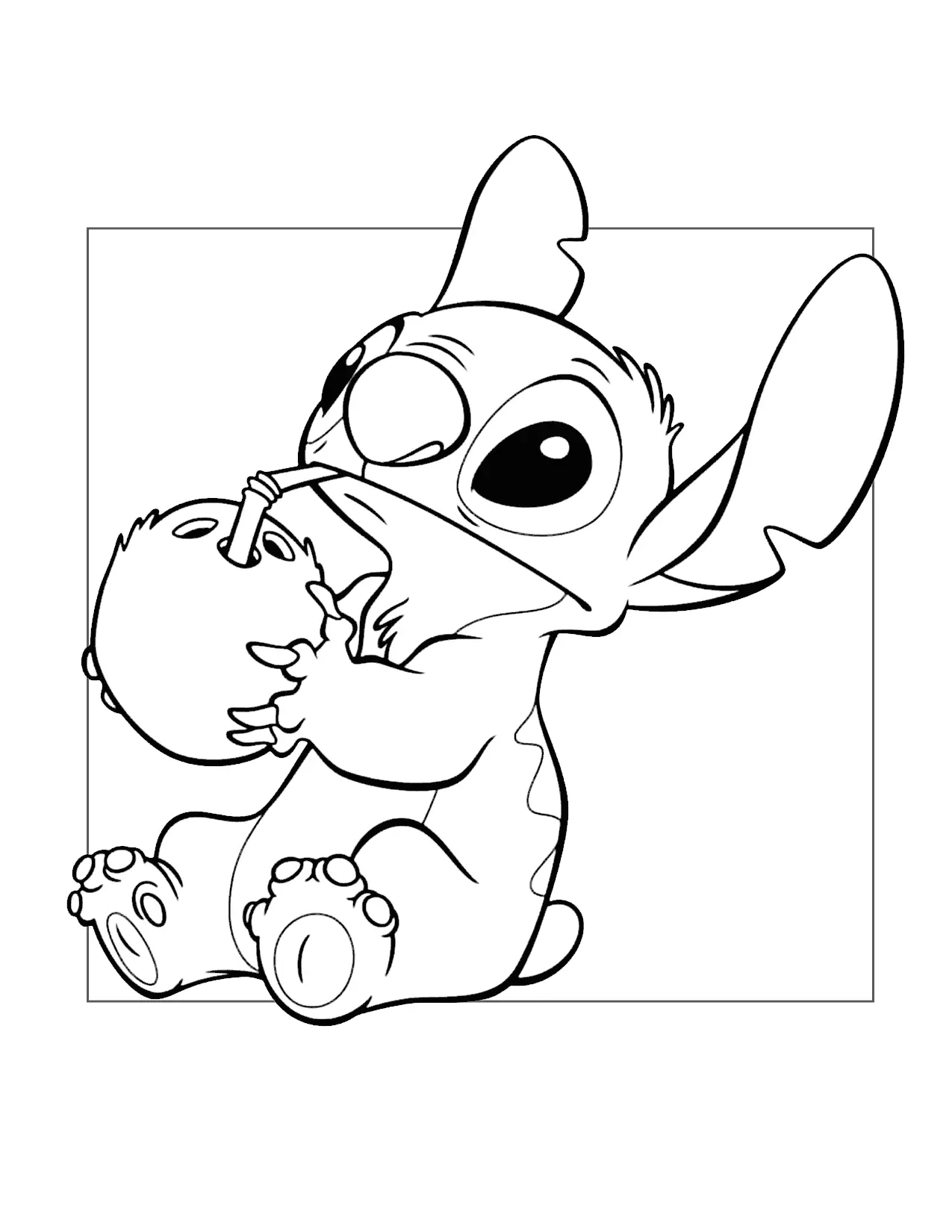 Stitch Drinks From A Coconut Coloring Page