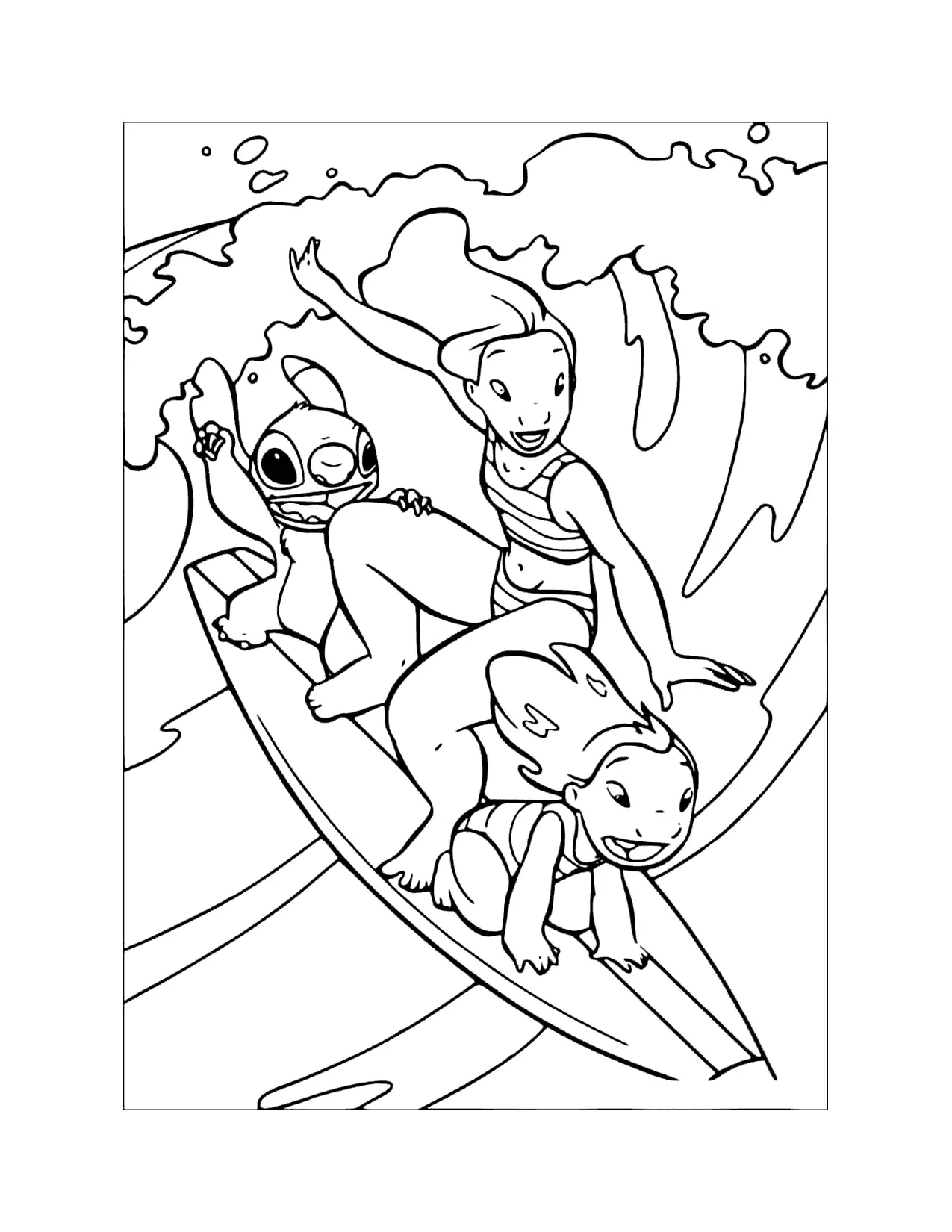 Stitch Nani And Lilo Go Surfing Coloring Page