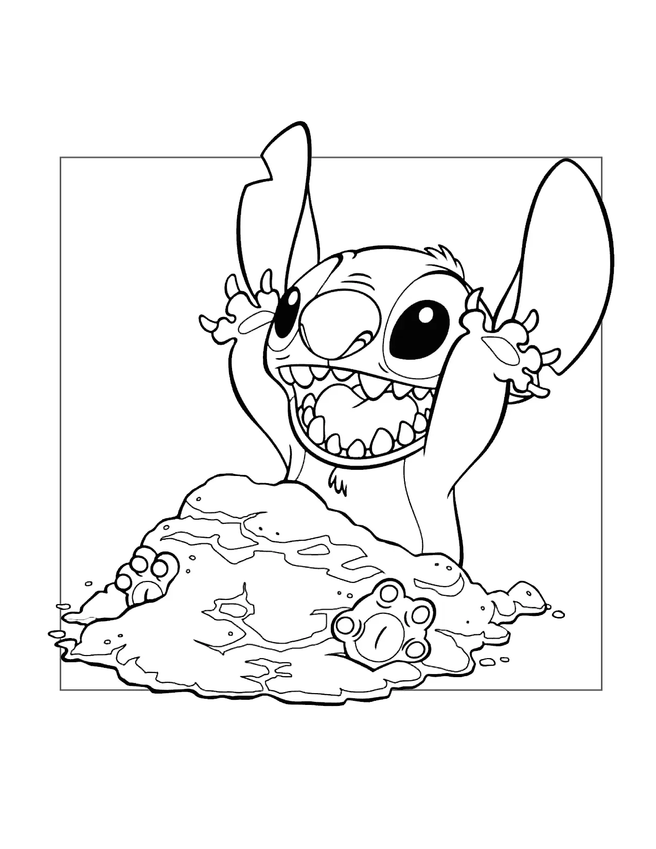 Stitch Plays In The Dirt Coloring Page