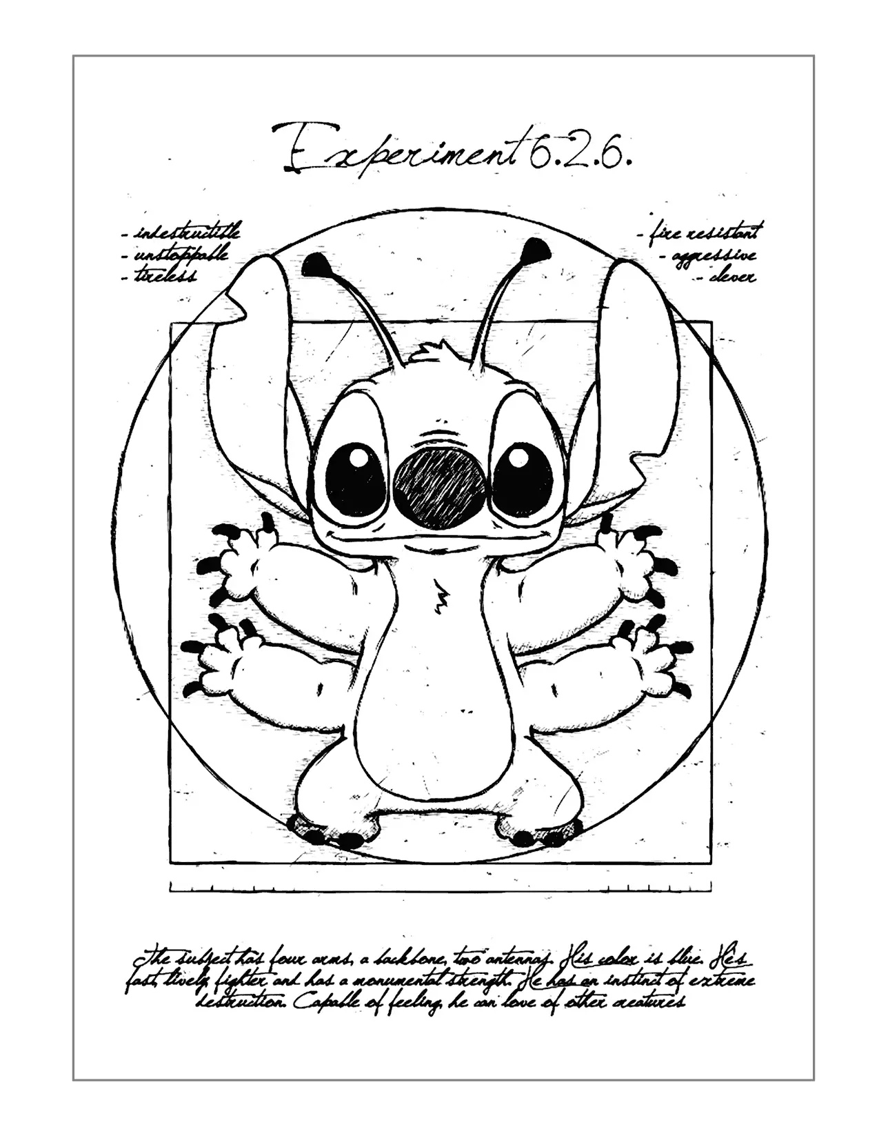 Stitch Study Drawing Experiment 626 Notes Coloring Page