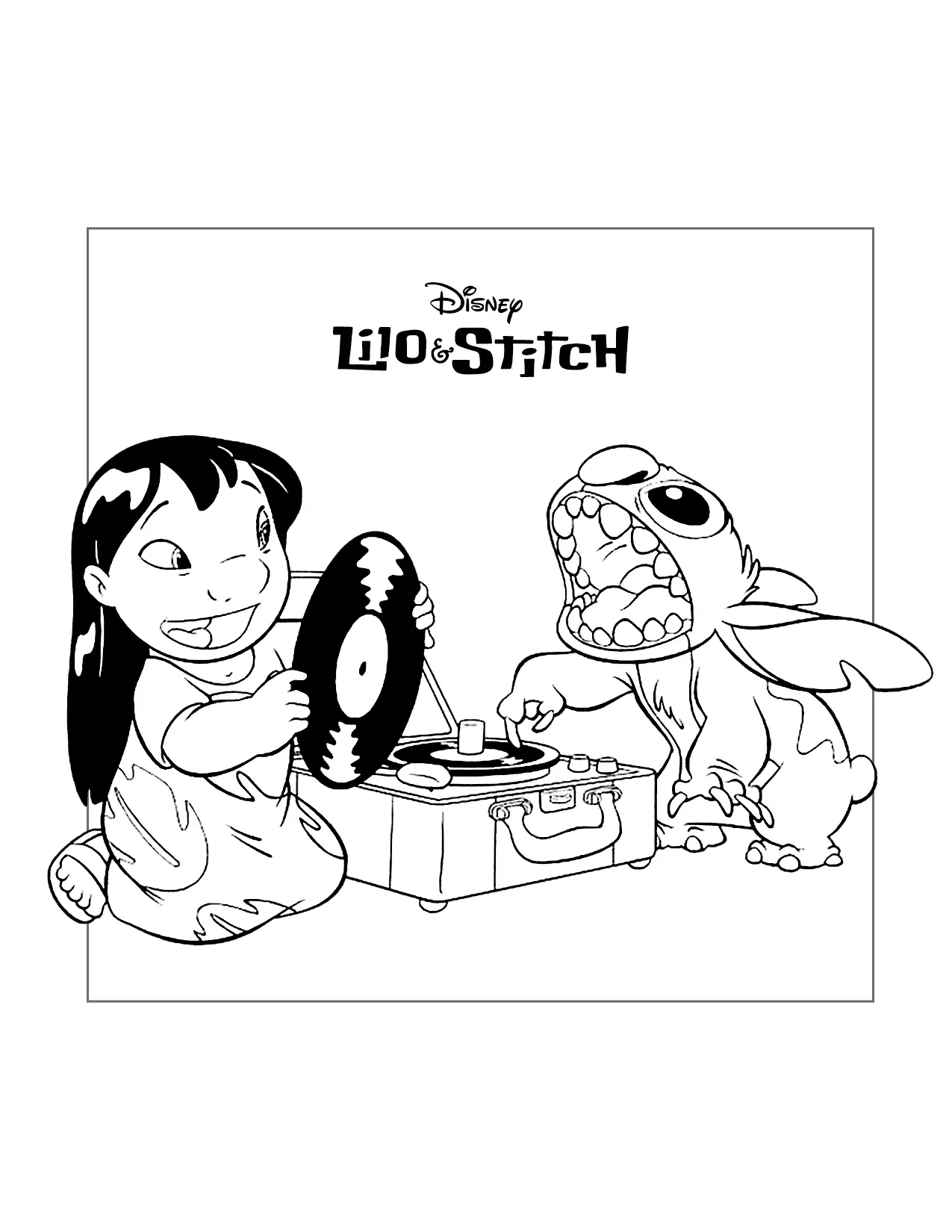 Lilo And Stitch Play Records Coloring Page