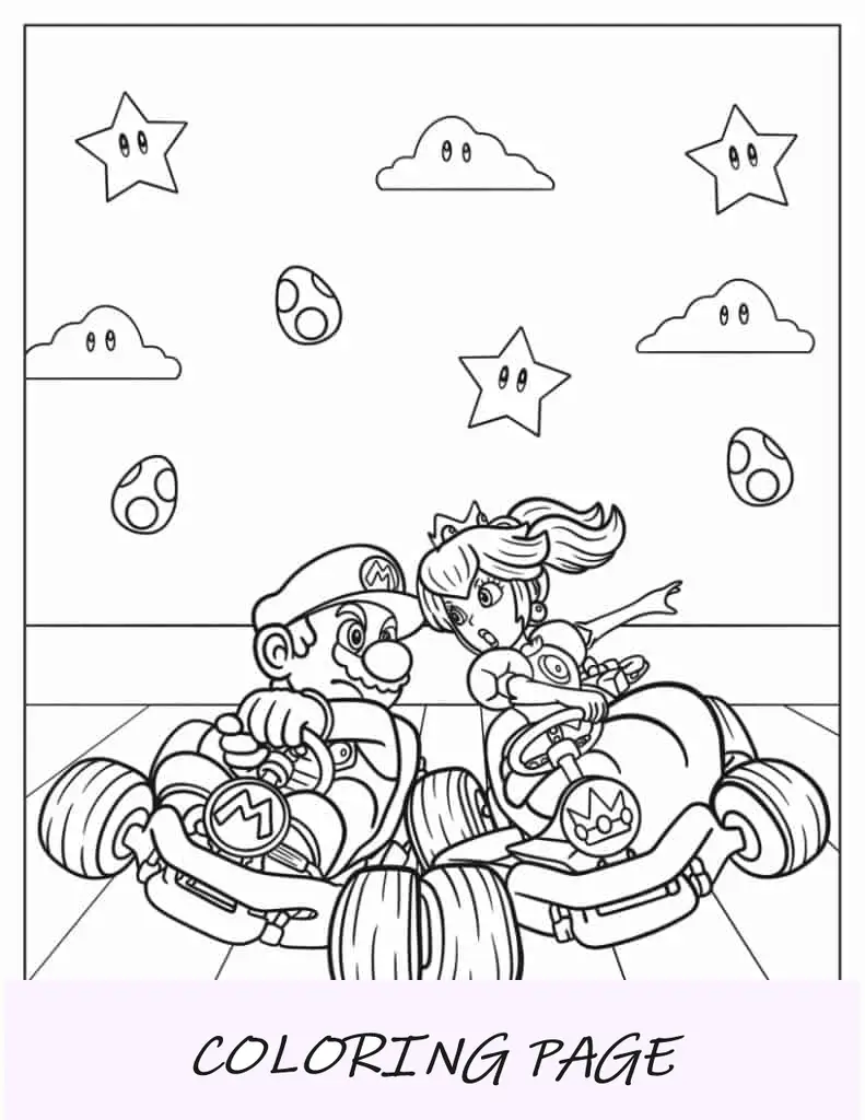 La principessa Peach corre contro Mario da colorare