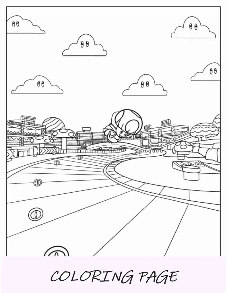 Pista da corsa Mario Kart Odyssey da colorare
