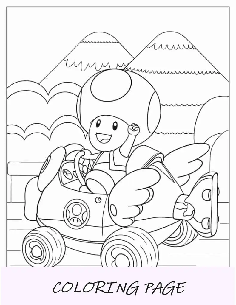 Pagina da colorare di Rospo facile da Mario Kart