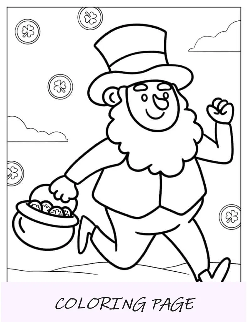 Página para colorear del feliz día de San Patricio con arcoíris y amuletos de la suerte
