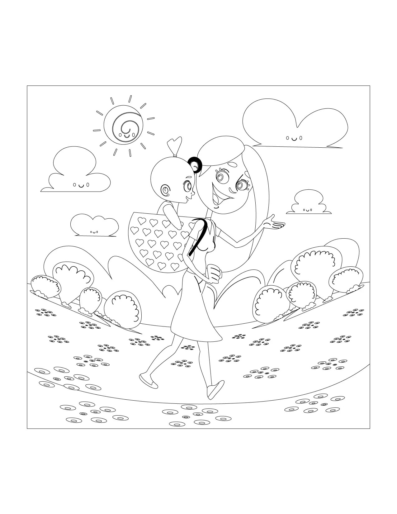 Mom And Baby Family Coloring Page