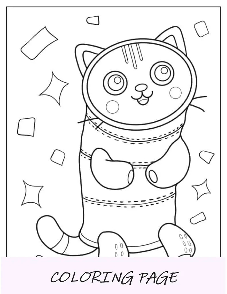 Folha para colorir de gato com travesseiro fofo para crianças em idade pré-escolar