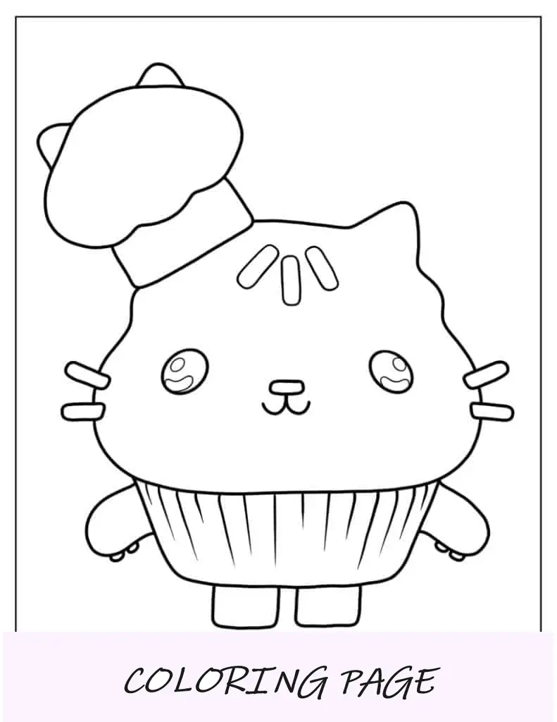 Coloração fofa de gato cakey para crianças em idade pré-escolar