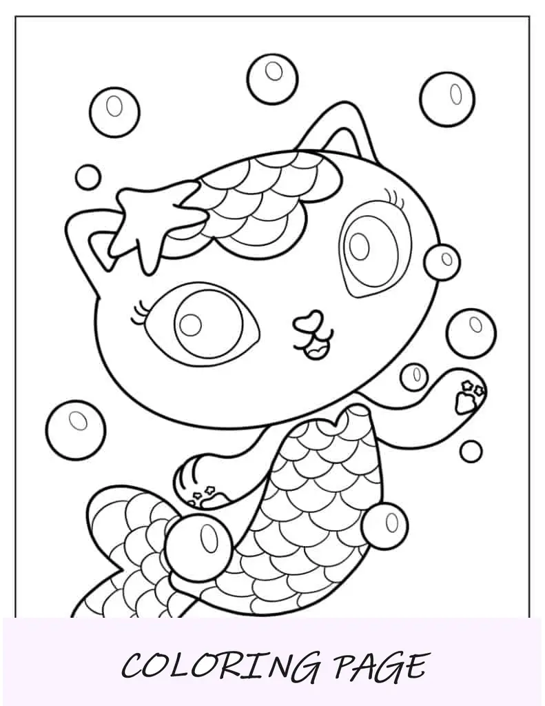 Folha para colorir Kawaii de Mercat com bolhas