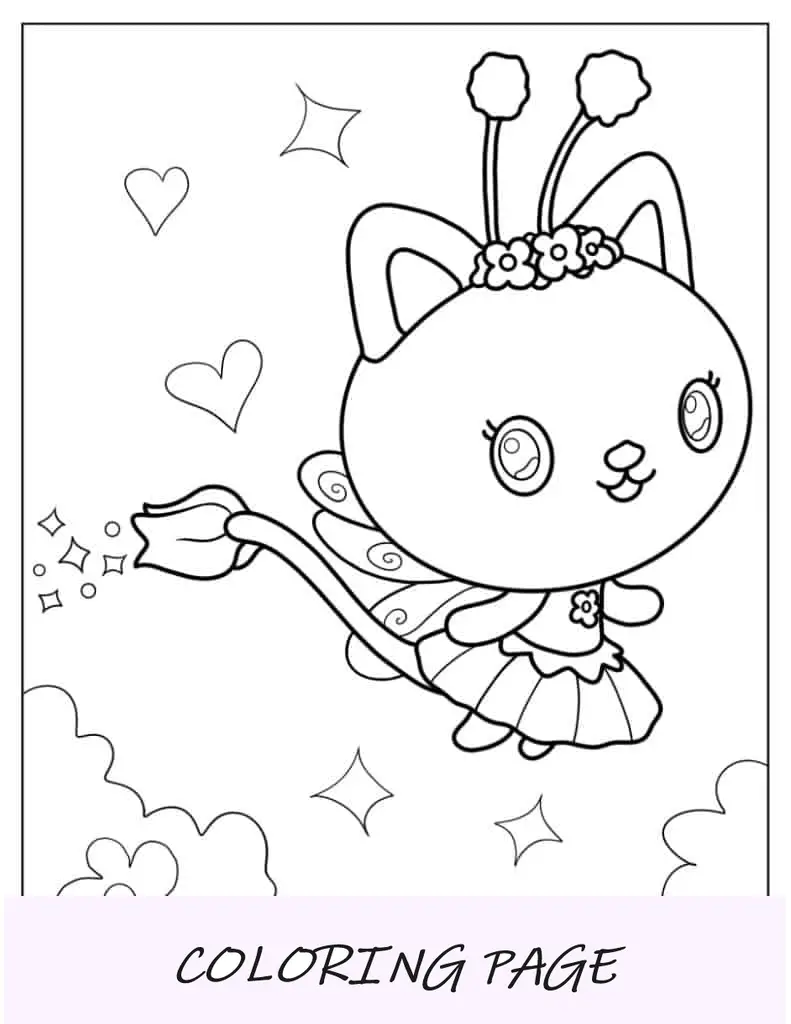 Folha para colorir de gatinha fada voando