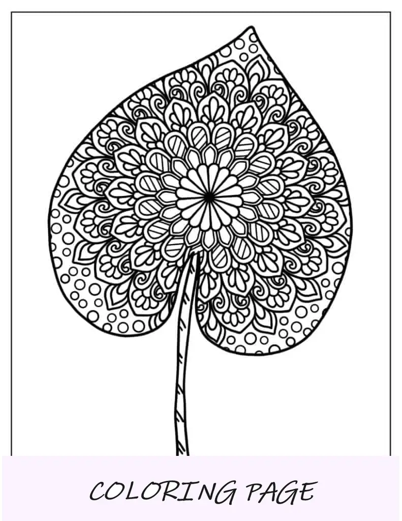 Página para colorear de hoja de mandala