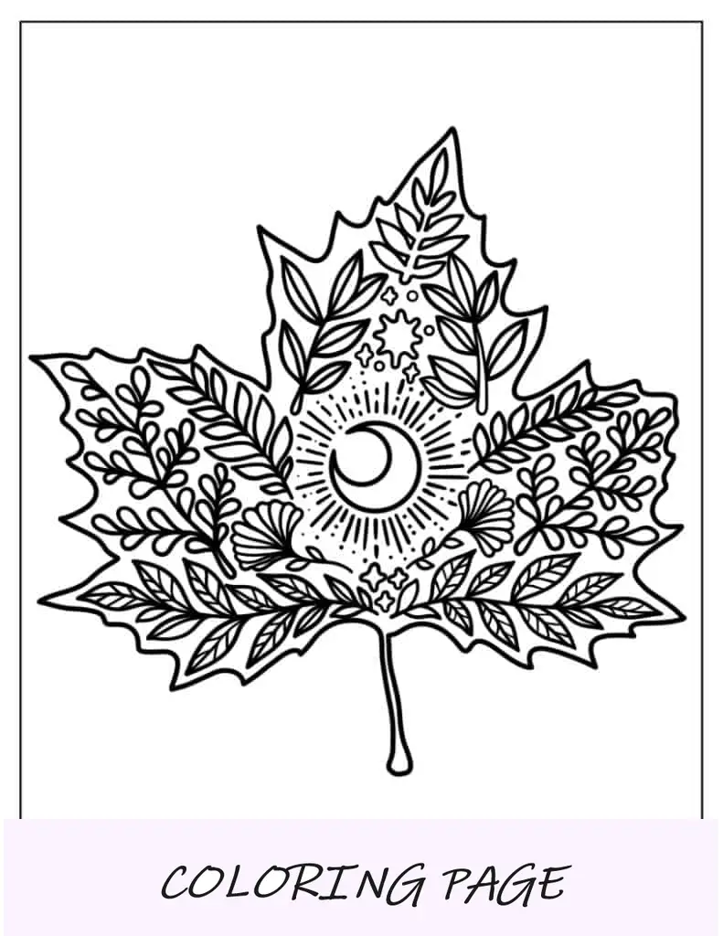 Hoja de arce zentangle para colorear