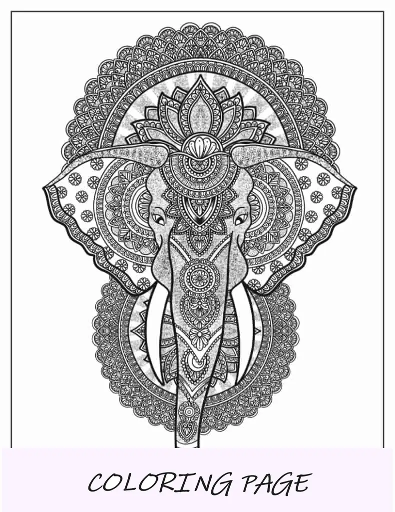 Mandala de elefante majestuoso para colorear