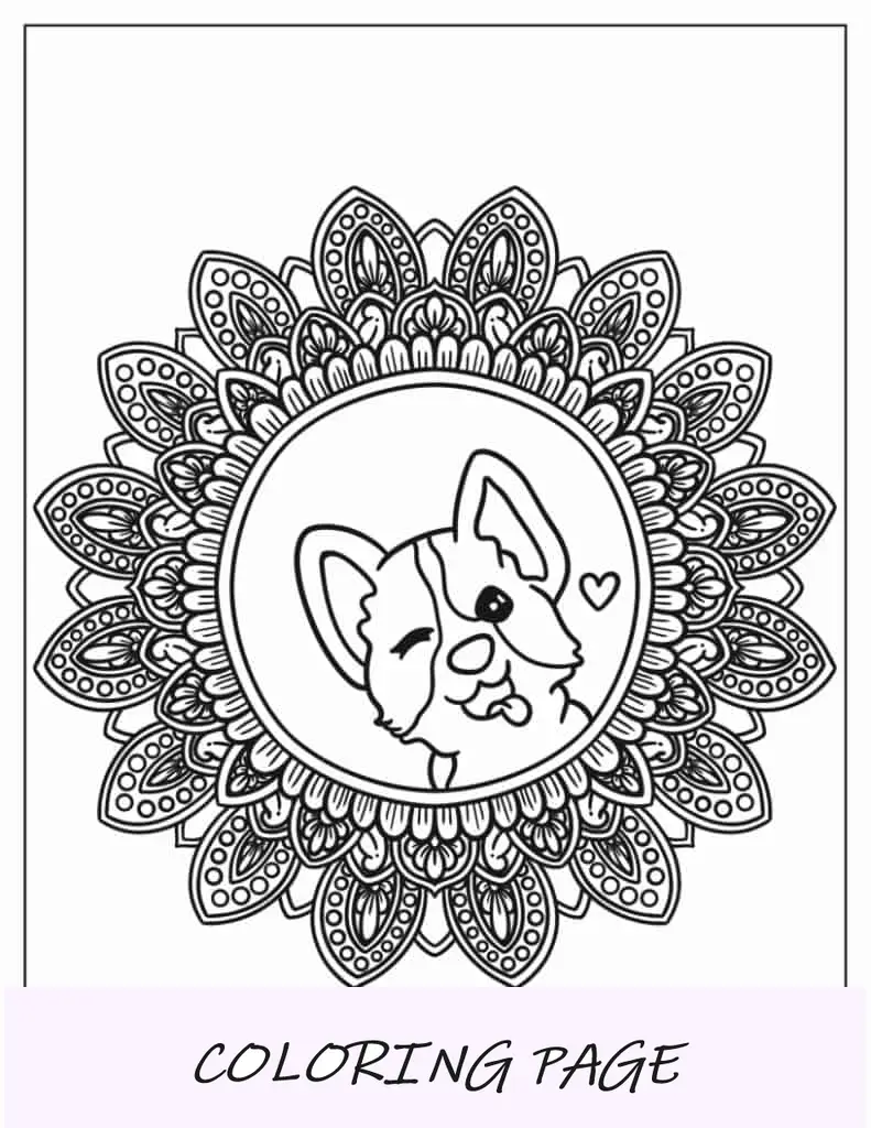 Lindo Corgi Mandala Página Para Colorear