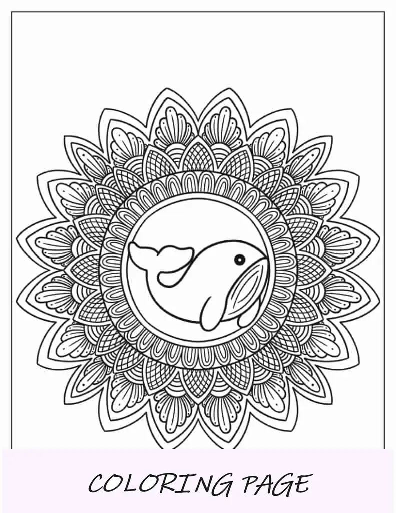 Ballena Chibi Dentro De La Flor Mandala Para Colorear