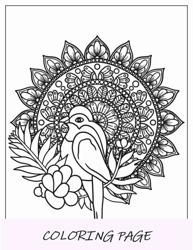 Pájaro posado en una rama Mandala