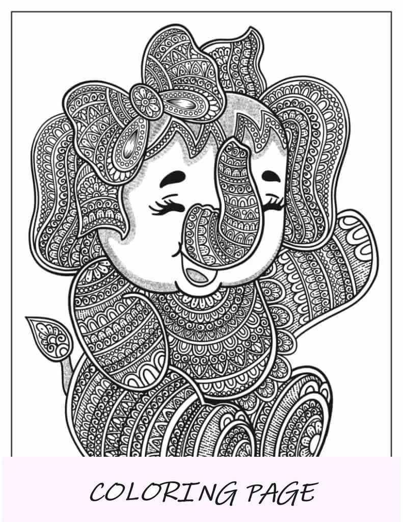 Elefante Bebé Con Lazo Mandala Para Colorear