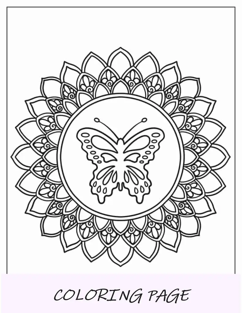Página para colorear de mandala de mariposa simple