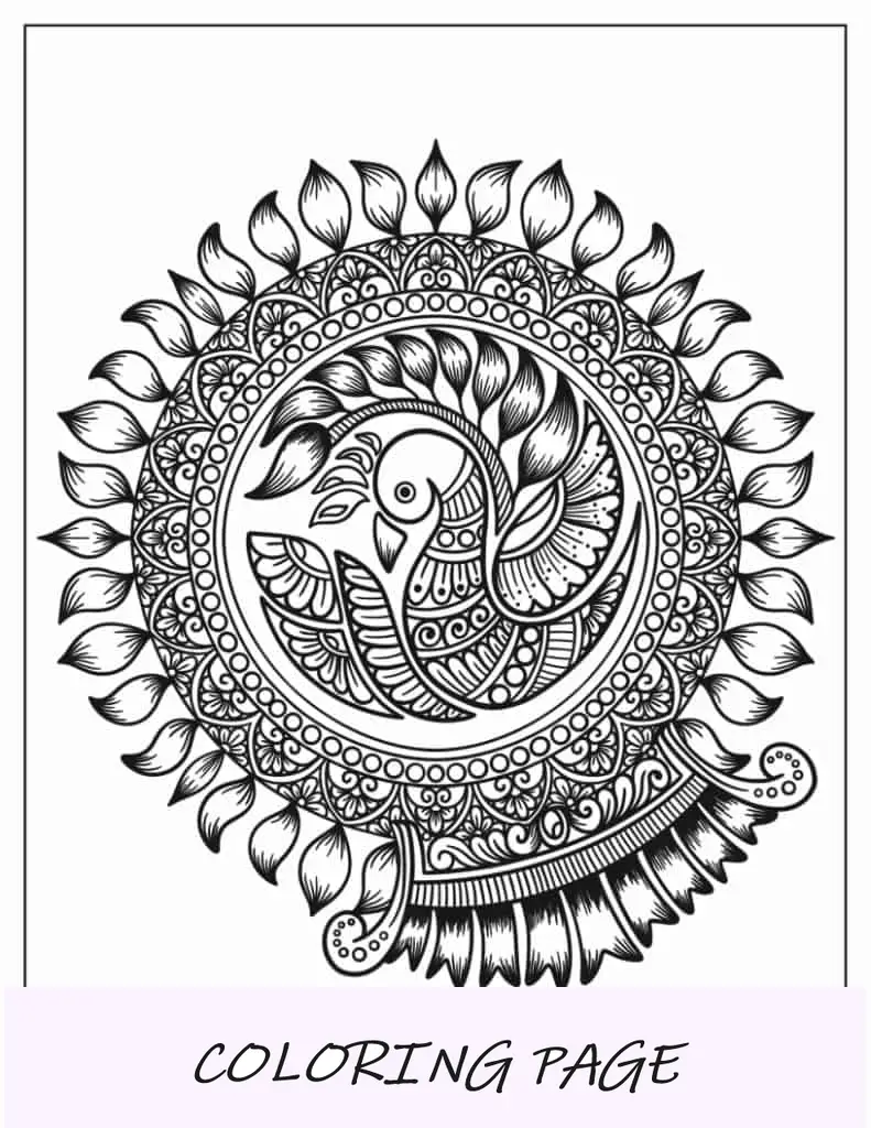 Hoja para colorear Mandala de pavo real
